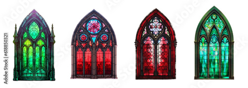 Resurrecting the Gothic Grandeur of Stained Glass window, Medieval Arches, and Mosaic Frames in Catholic Cathedral Architecture set. Generative AI
