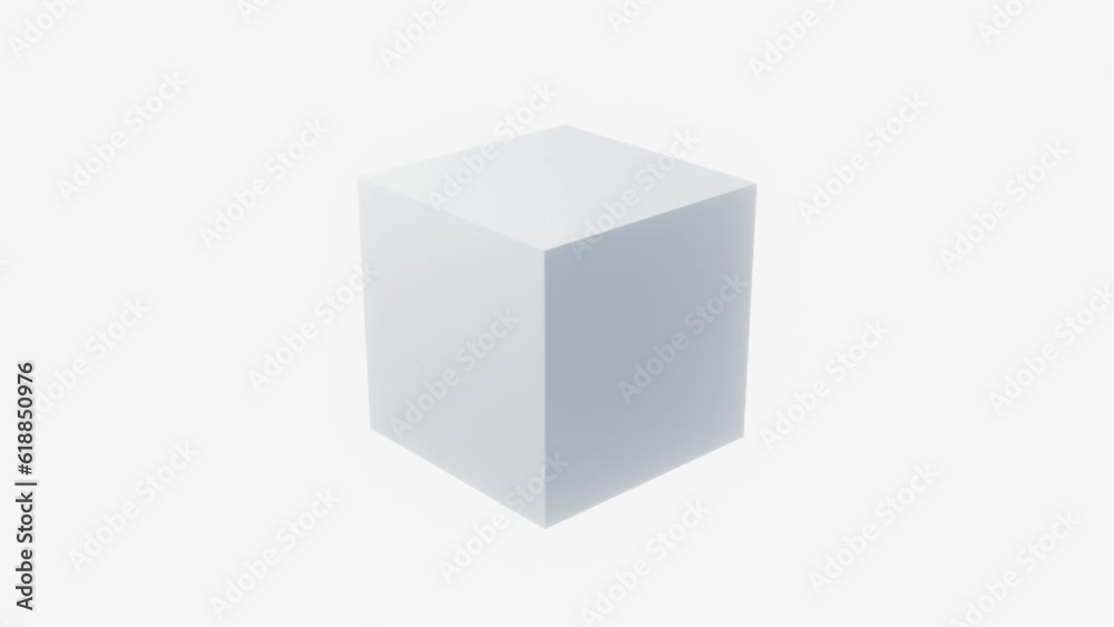 A light gray cube rotates on its vertical axis in a blank empty space. Looping video. Infinite repeating pattern. 3D Rendering A light gray cube rotates on its vertical axis in a blank empty space. Looping video. Infinite repeating pattern. 3D Rendering