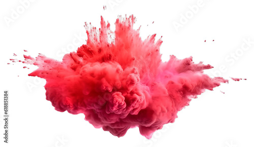 Isolated PNG cutout of a bright red holi paint color powder festival explosion burst isolated white background, Generative ai
