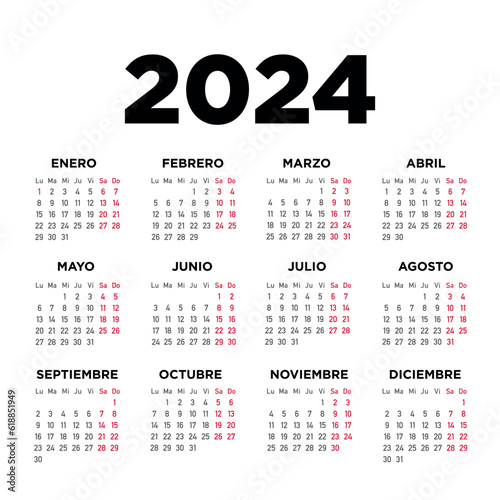 Calendario 2024 español. Semana comienza el lunes 