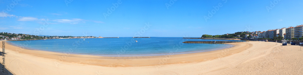 Panoramic view of the bay of Saint Jean de Luz, in the Basque country, between the small fishing port of Socoa, from where the whalers left in the Middle Ages and the lighthouse of Sainte Barbe