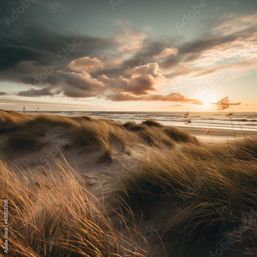 sunset with dunes at the beach