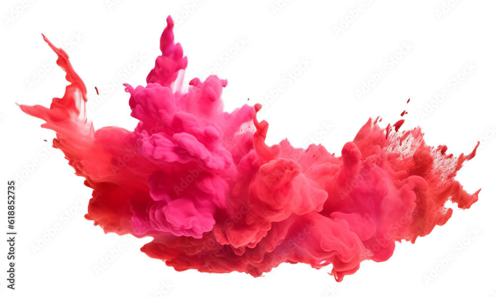 Isolated PNG cutout of a bright red holi paint color powder festival explosion burst isolated white background, Generative ai