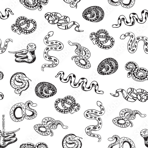 Snake animal line vector seamless pattern.