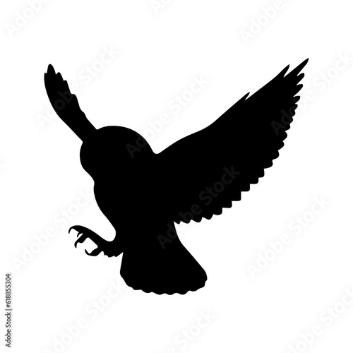 Owl Black Silhouette Isolated White Background