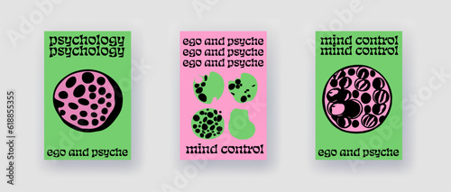 Set of poster templates with psychedelic melting shapes and blobs in retro hippie Y2K style.