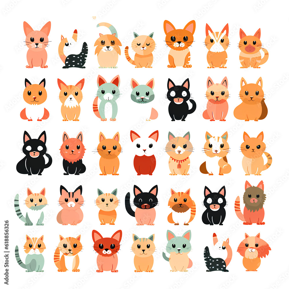 set of cartoon animals AI generative