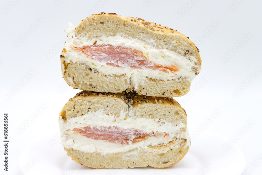 New York City Style Everything Bagel Filled with Lox and Cream Cheese New York City Style Everything Bagel Filled with Lox and Cream Cheese