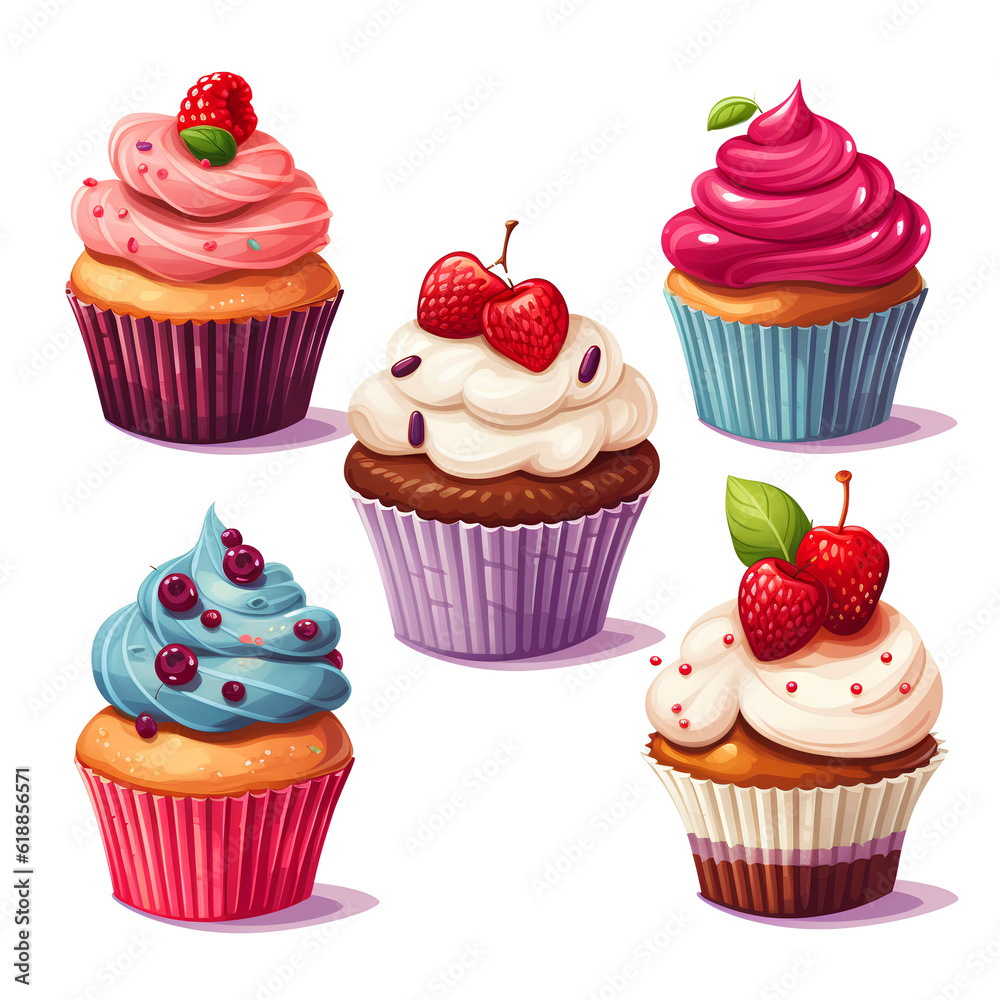 set of cupcakes with cream Cute AI generative set of cupcakes with cream Cute AI generative