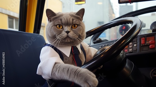 British Shorthair Transit Operator: On the Move, Feline Commute © Emojibb.Family