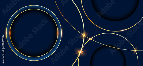 abstract luxurious circle golden lines on design dark blue background. vector illustration