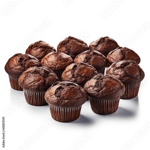 Chocolate Muffins isolated on white  generative AI 