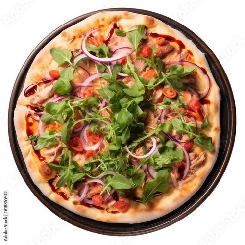 Tuna Pizza isolated on white (generative AI)