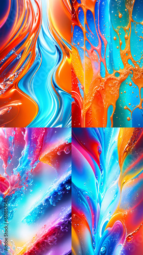 set abstract colorful liquid splash vertical  background with generative AI technology