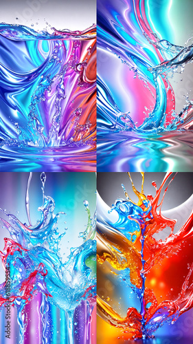 set abstract colorful liquid splash vertical  background with generative AI technology