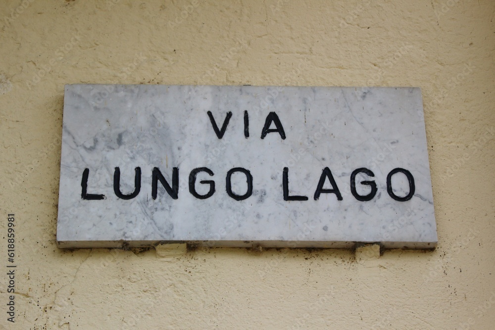 Italy, Piedmont: Road signal (long lake). Italy, Piedmont: Road signal (long lake).