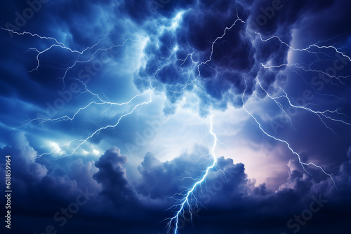 Lightning thunderstorm flash over the night sky. Concept on topic weather, cataclysms (hurricane, Typhoon, tornado, storm).ai generative