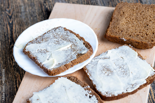 Black rye bread with butter