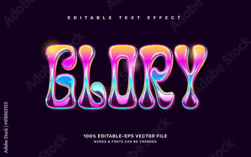 Fototapeta Groovy chrome editable text effect template, glory text effect