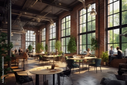 Loft style modern office or co working, AI Generative