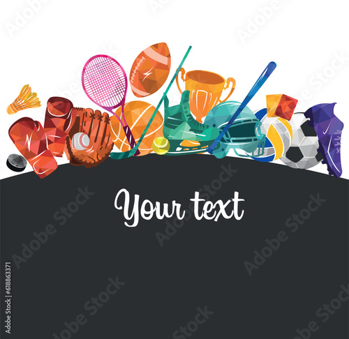 Sport vector colorful illustration background. Sports equipment inventory. Healthy lifestyle tools.	