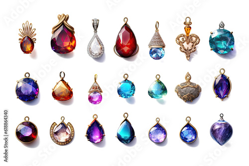 Photo Different types of jewelry like necklace earrings collection photorealistic isol
