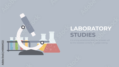 Microscope and flasks. Laboratory analyses and chemical examinations concept. 