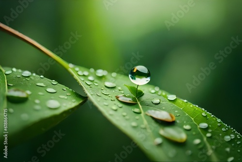 Conceito do  dia Mundial do Meio Ambiente. Gota de água na folha verde.  Fundo da natureza.  Profundidade superficial de campo. photo