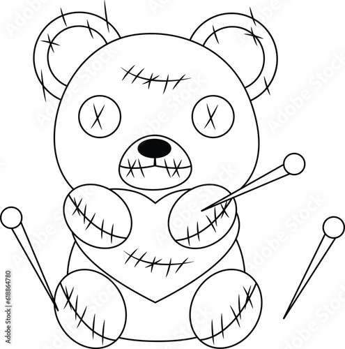 Voodoo Doll Teddy Bear Pastel Goth Vector Illustration Coloring Pages For Adults