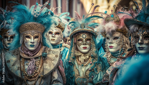 Colorful carnival costumes disguise traditional Italian culture mystery generated by AI