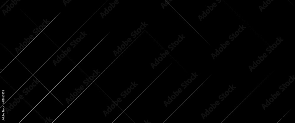 Abstract modern black background paper cut style with black and white line Luxury concept, luxury white geometric random chaotic lines with many squares and triangles shape on black background.