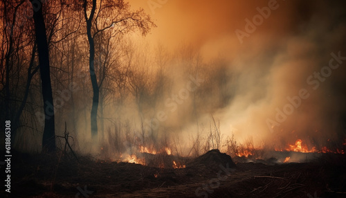Burning forest fire creates spooky mystery landscape generated by AI © Jeronimo Ramos