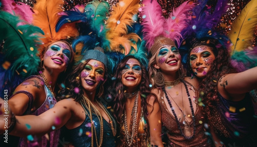 Smiling young adults dancing samba at parade generated by AI