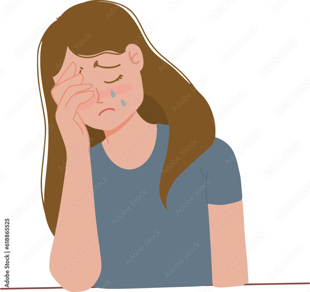 Vector stress depression crying sad woman with hand covering her face illustration Vector stress depression crying sad woman with hand covering her face illustration