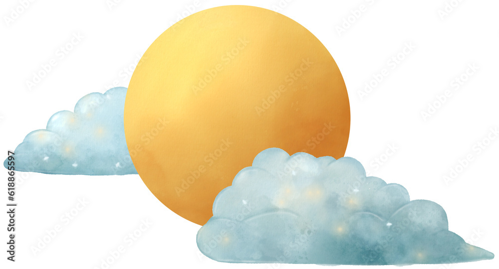 Full Moon Cloud Chuseok collection Watercolor drawing illustration hand drawn clip art Full Moon Cloud Chuseok collection Watercolor drawing illustration hand drawn clip art