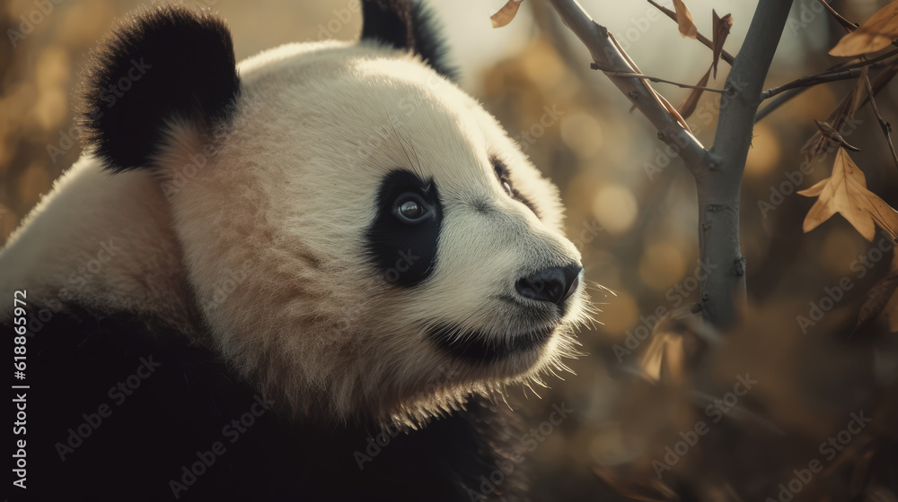 Fototapeta premium beautiful panda bear in its natural habitat eating bamboo. Post-processed generative AI