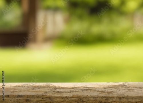Vintage table top looking out to a defocussed green garden background