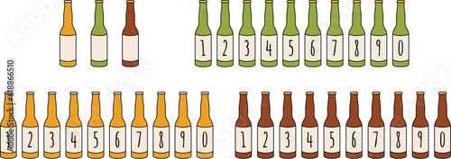 Beer Bottle Number Clipart Set - Green and Brown Colors