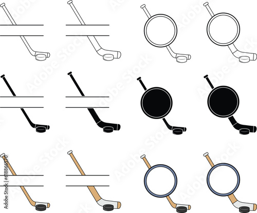 Hockey Stick Name Tag or Split Label Template Clipart - Outline, Silhouette & Color