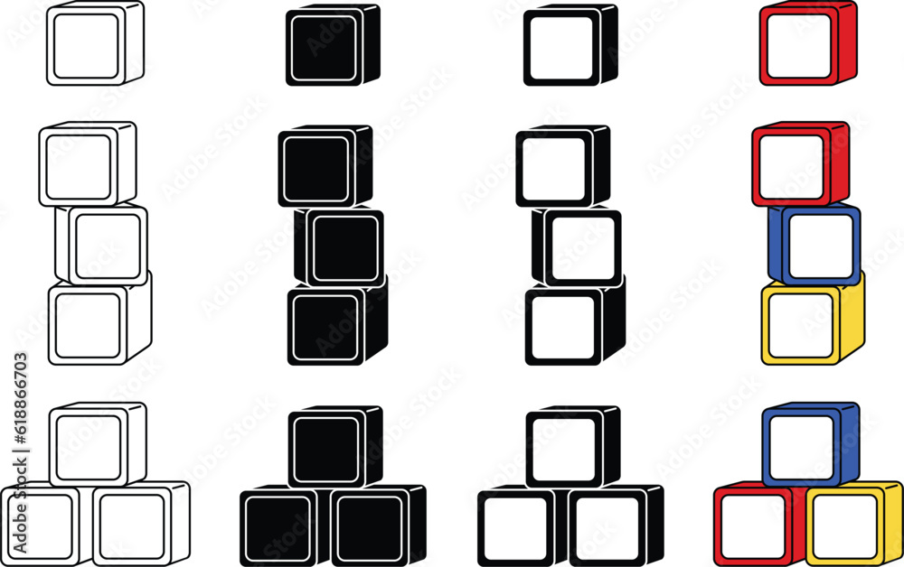 Blank Template Kids Stacking Blocks Vector Clipart - Outline ...