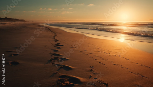 Sunset over tranquil seascape  golden beauty in nature generated by AI