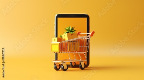 Yellow Fever, Online Shopping Concept on a Smartphone Against a Vibrant Background, Displaying the Modernity of E-commerce and Digital Marketing, generative ai.