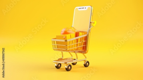 Yellow Fever, Online Shopping Concept on a Smartphone Against a Vibrant Background, Displaying the Modernity of E-commerce and Digital Marketing, generative ai.