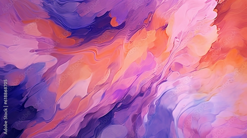 Hand painted background in violet and orange colours.Generative AI