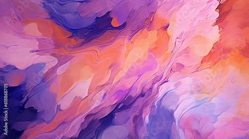 Hand painted background in violet and orange colours.Generative AI