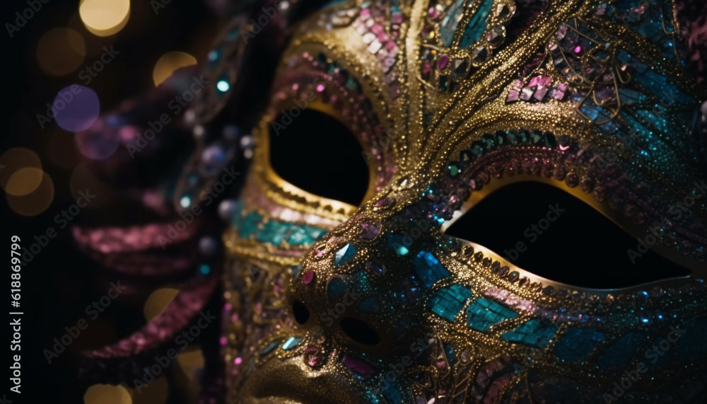 Colorful costume, ornate mask, Mardi Gras celebration generated by AI