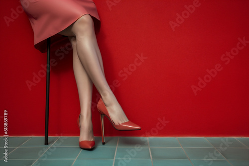 woman fashion colorful beautiful concept leg red trendy blue shoe foot. Generative AI.