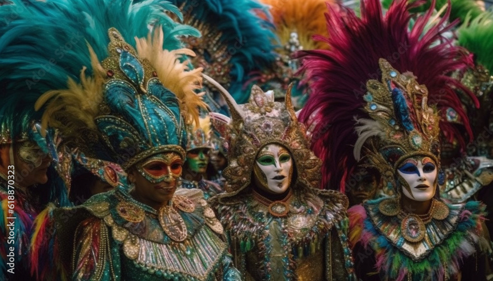 Men and women in traditional carnival costume generated by AI