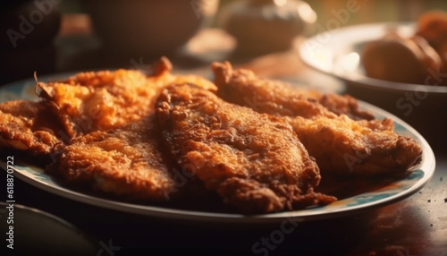 Fried chicken and seafood on a plate generated by AI