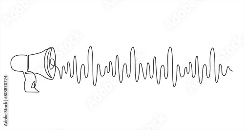 Continuous one line drawing of sound wave and Public horn speaker, voice message, podcast.